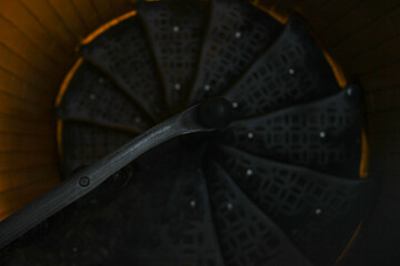 Spiral metal stairs.