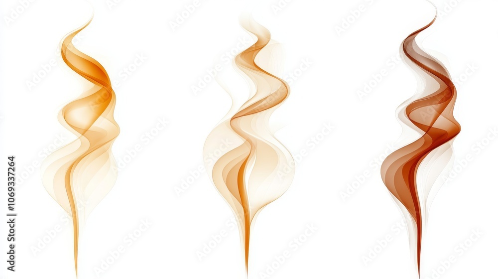 Poster three abstract flowing orange and red ribbons twisting in the air symbolizing energy motion and tran