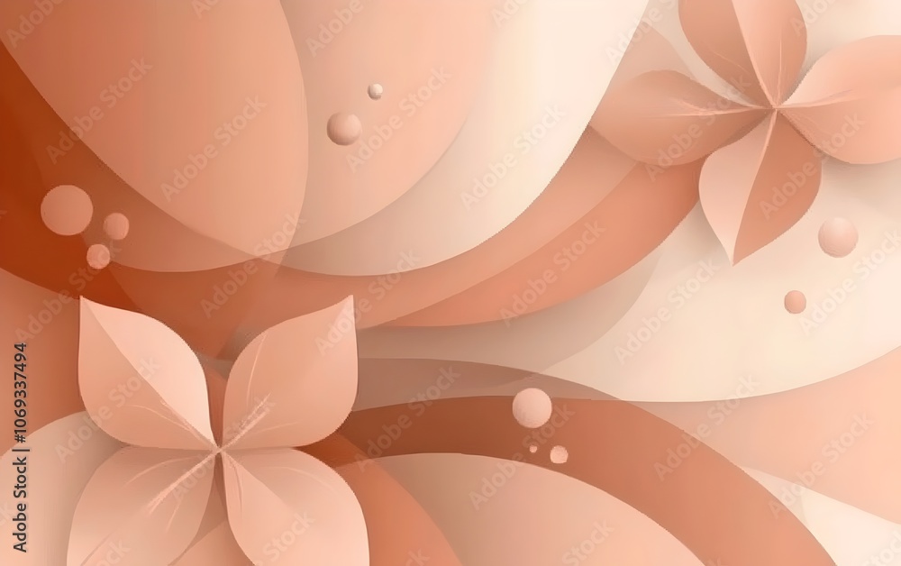 Poster a soft, abstract design featuring overlapping peach and cream shapes with delicate floral motifs, cr