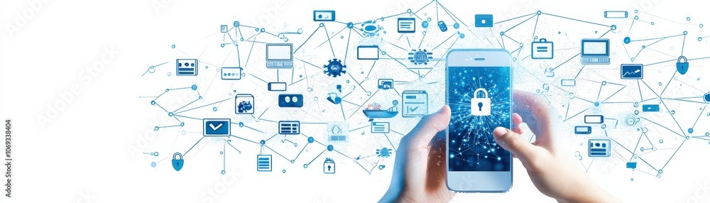 Poster user interaction with secure mobile design illustration