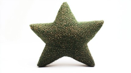 A single green knitted star sits on a white background, ready for use in various designs and projects