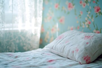 A close-up shot of a pillow on a bed