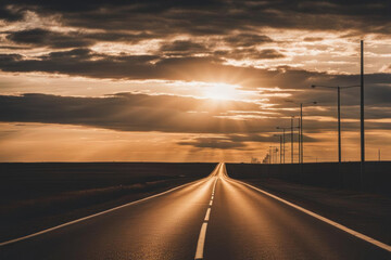 empty highway at sunset, background, copy space
