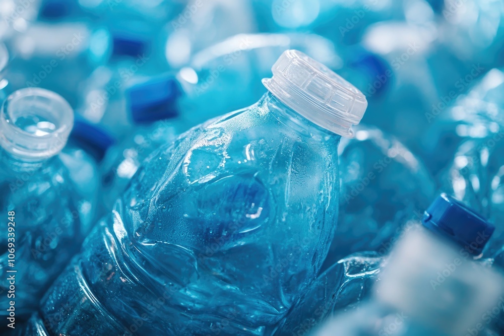 Poster a pile of empty water bottles stacked on top of each other
