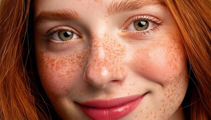 Fototapeta premium hawing dense freckles on a woman's face texture 