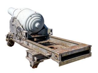 Photo of an old 550-pound or 280 mm Armstrong artillery cannon, widely used in 19th century fortifications, isolated on a transparent background.