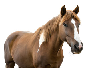 Fototapeta premium a horse with a white spot on its head isolated on white background.AI GENERATED