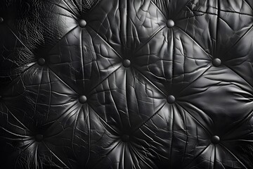 Fototapeta premium Textured Black Leather Upholstery with Button Detailing
