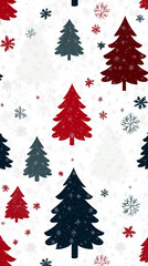 Fototapeta premium Festive Christmas Trees Pattern with Snowflakes 