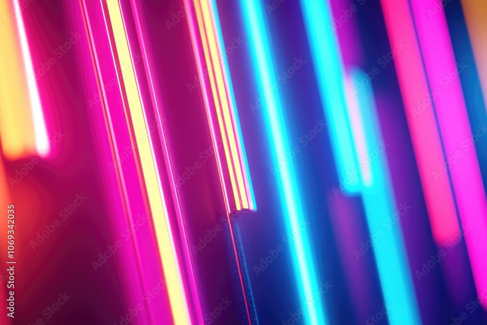 Poster a collection of bright neon lights illuminating a wall, suitable for use in designs related to techn