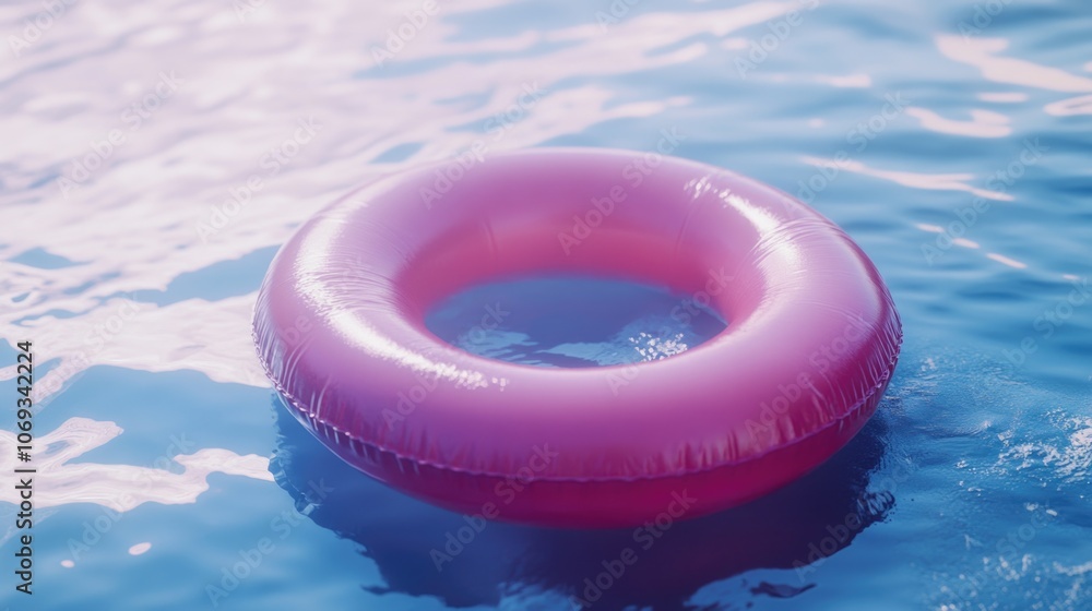 Poster a pink inflatable ring floats on the surface of a pool, ready for fun