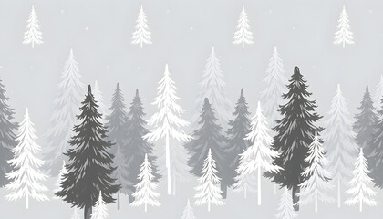 Obraz premium Seamless pattern with winter spruce forest drawn in monochrome colour. Surface design for wintery holiday and children collection, digital art