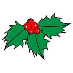 Holly christmas clip art design on plain white transparent isolated background for card, shirt, hoodie, sweatshirt, apparel, card, tag, mug, icon, poster or badge