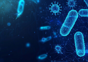 Close up view of a bacteria or virus microbe in a glowing bright color