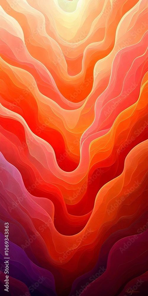 Poster an abstract composition of flowing gradients in vibrant shades of red and orange, creating a sense o