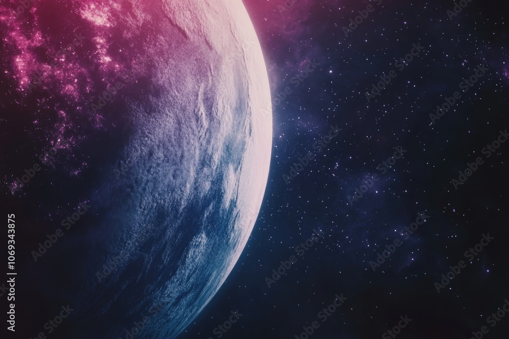 Poster View of the Earth from space with stars shining in the background, ideal for use in astronomy, science and technology related contexts