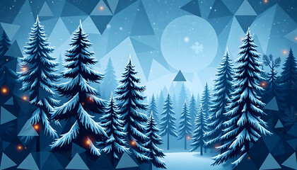 Abstract seamless pattern of triangles, winter forest in the Scandinavian style. Vector stock illustration, Colored gel lighting