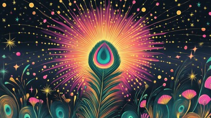 a mystical peacock feather with iridescent center