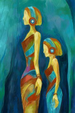 Two people, abstract image -  digital painting 