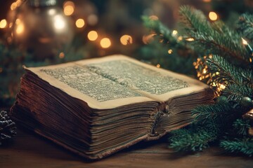 antique dusty book filled with Christmas spells and old illustrations, books library aesthetic