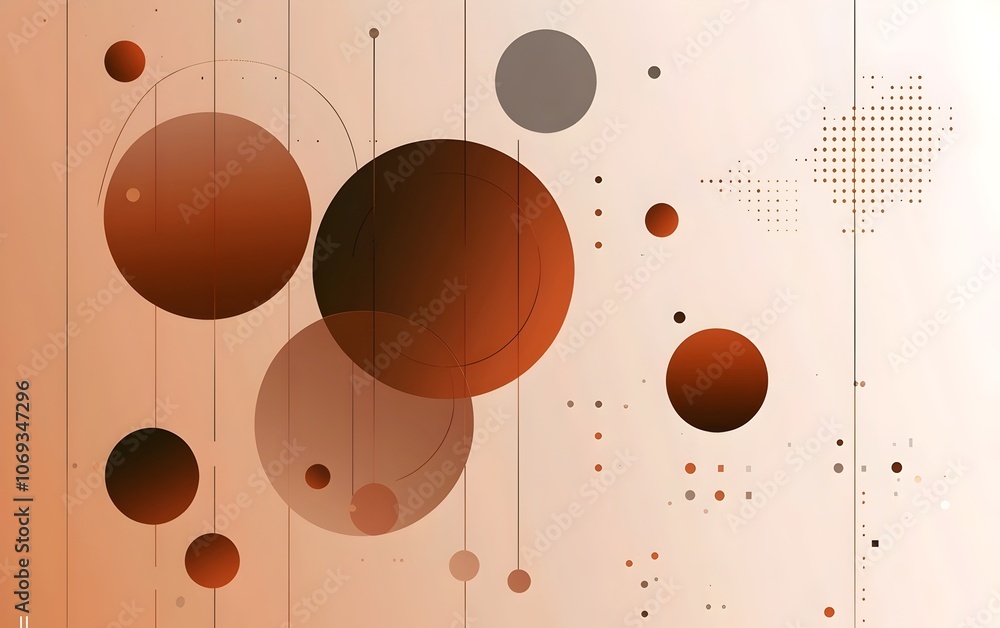 Aufkleber an abstract digital artwork featuring large and small circles in warm shades of orange and brown, cr