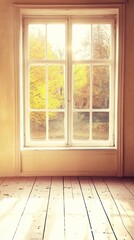 Obraz premium Diffused sunlight through a window, casting a calm glow on an empty wall,