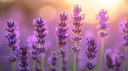 Obraz premium Lavender blossoms in warm sunset light