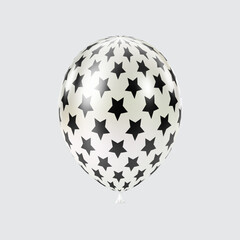 3D Black White balloon. Realistic glossy balloons. Star pattern.