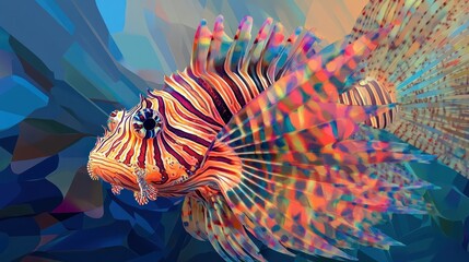 Colorful Lionfish in Abstract Ocean