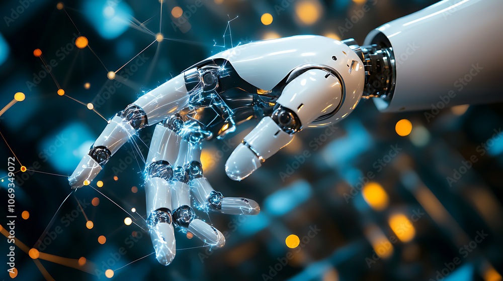 Aufkleber a robotic hand welding, signifying smart factory operations and the industry 4,0 revolution, the aut