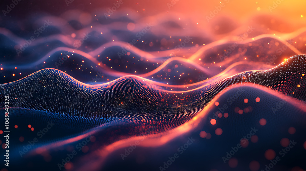 Fototapete Abstract data points merging with a floating cloud, representing the cloud computing concept and the seamless interaction between data storage, processing, and virtualized resources