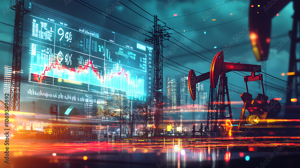 Poster gasoline price increase concept with double exposure of digital screen with financial chart graphs a