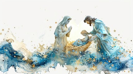 baby Jesus in the manger with Mary and Joseph