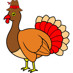 Turkey Thanksgiving clip art design on plain white transparent isolated background for card, shirt, hoodie, sweatshirt, apparel, card, tag, mug, icon, poster or badge