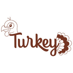 Turkey Thanksgiving clip art design on plain white transparent isolated background for card, shirt, hoodie, sweatshirt, apparel, card, tag, mug, icon, poster or badge