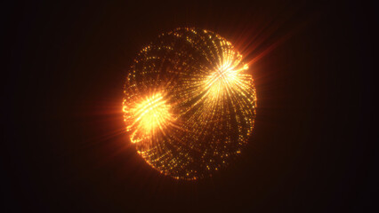 A golden, swirling form of light against a dark backdrop, evoking the essence of energy and motion in an abstract digital art style sphere