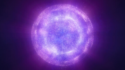Glowing purple sphere with a cosmic texture on a dark background, resembling a star or energy source in deep space