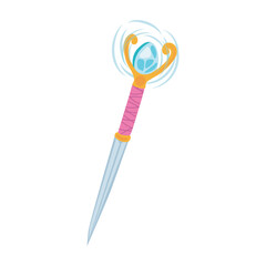 Magician staff with crystal in flat design. Magic weapon, sorcerer knife. Vector illustration isolated.