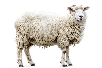 Fototapeta premium Fluffy White Sheep Standing Gracefully on a White Background