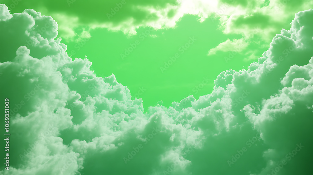Poster animation, flying through the clouds on the green screen background
