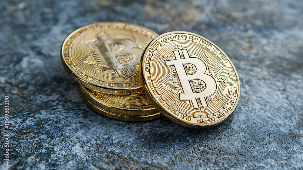 Poster bitcoin market and cryptocurrency concepts on an abstract blue-gray background