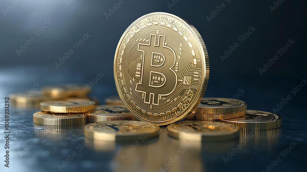 Poster bitcoin market and cryptocurrency concepts on an abstract blue-gray background