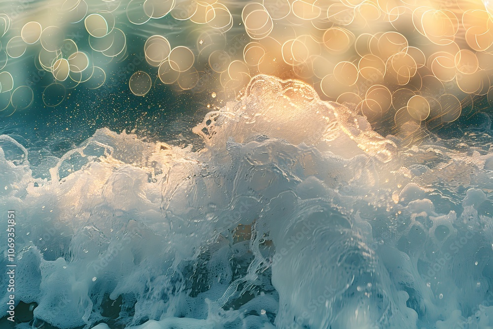 Aufkleber captivating ocean waves with sparkling bokeh effect