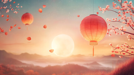 Obraz premium Red chinese lantern in mid-autumn festival