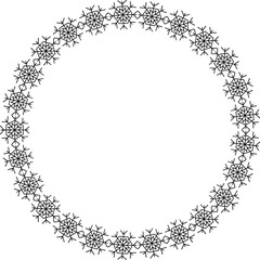Snowflake circle frame. Winter snowflake round border.