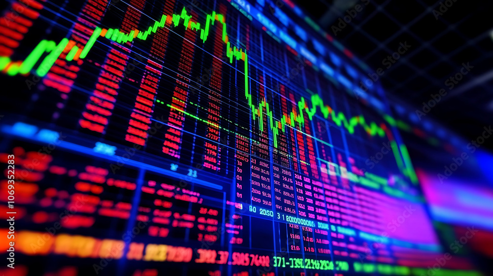Aufkleber Screen with stock market index charts and diagrams
