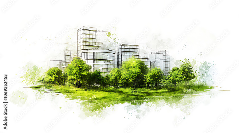Fototapete sketch of a sustainable development project isolated on a white background, green project, underlini
