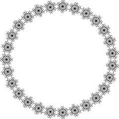 Snowflake circle frame. Winter snowflake round border.