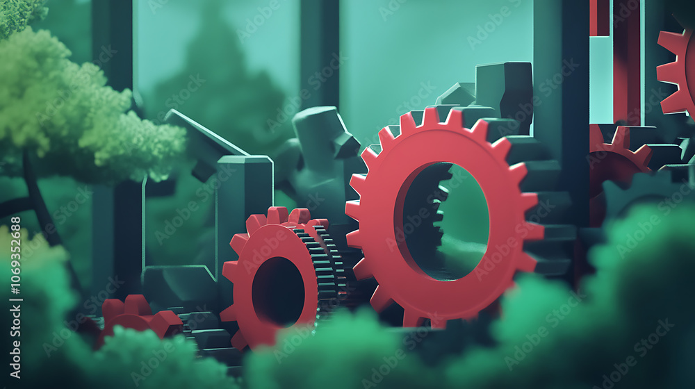 Poster teamwork, animated mechanism of rotating gears