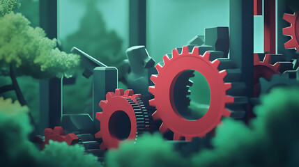 Teamwork, Animated Mechanism Of Rotating Gears